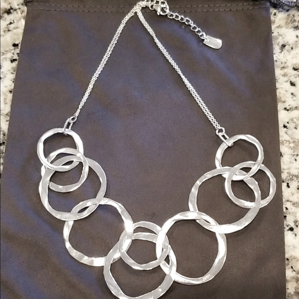 Opulenza Multi Circle Brushes Satin Silver Circle necklace & earrings set.